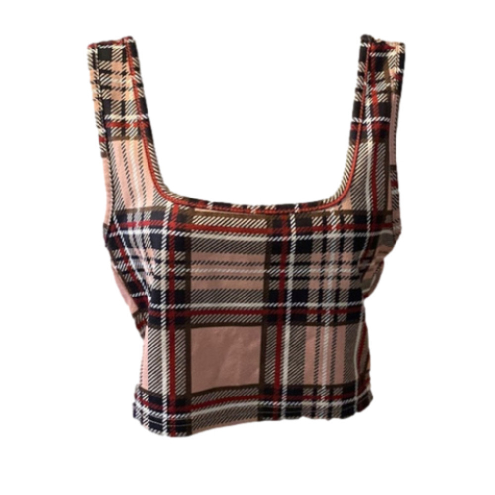 Shein Pink Multicoloured Plaid Women's Tank Top (Size 4)
